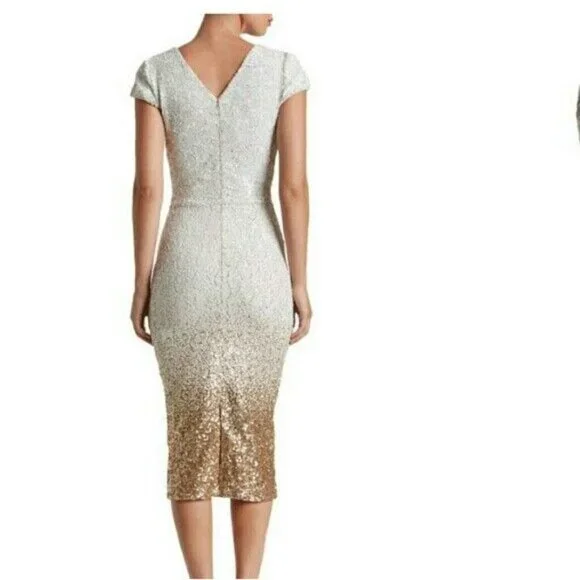 Dress the Population Size XS Cece Gold Ombre Sequin Midi Dress Wedding - Picture 4 of 12
